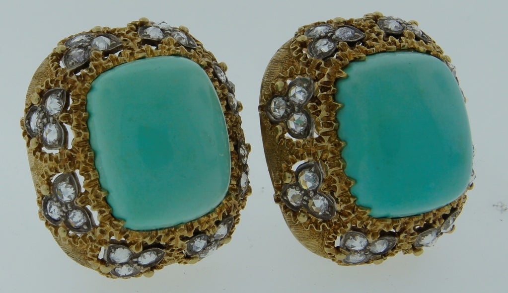 Women's 1960s MARIO BUCCELLATI Turquoise Diamond & Yellow Gold Earrings