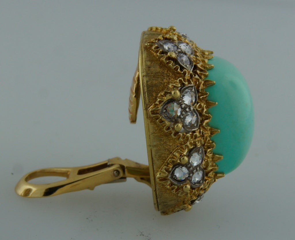 1960s MARIO BUCCELLATI Turquoise Diamond & Yellow Gold Earrings 2