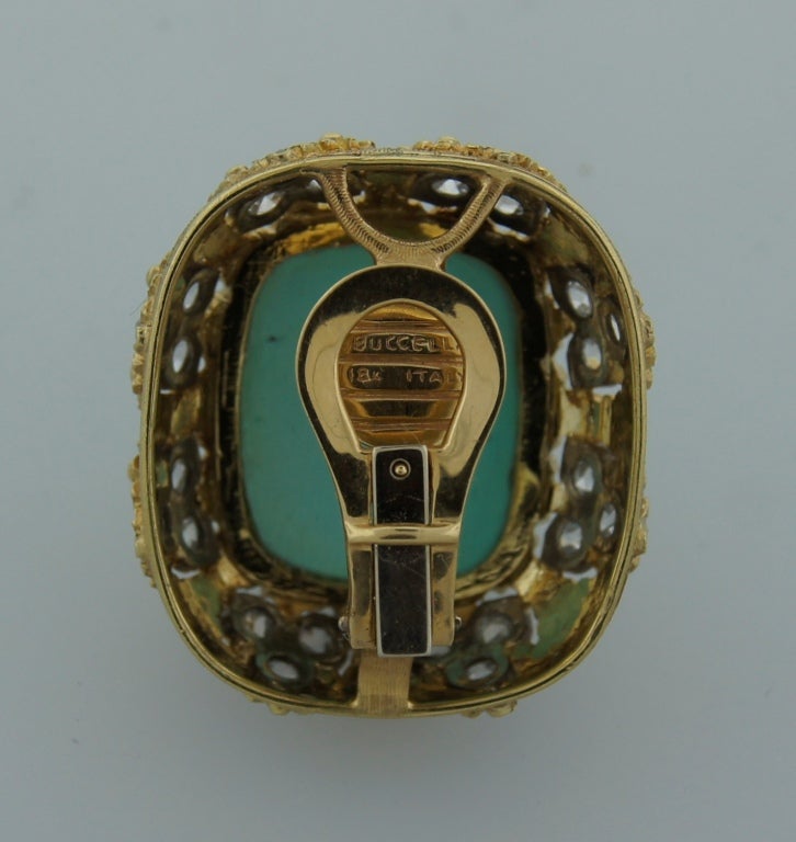 1960s MARIO BUCCELLATI Turquoise Diamond & Yellow Gold Earrings 3