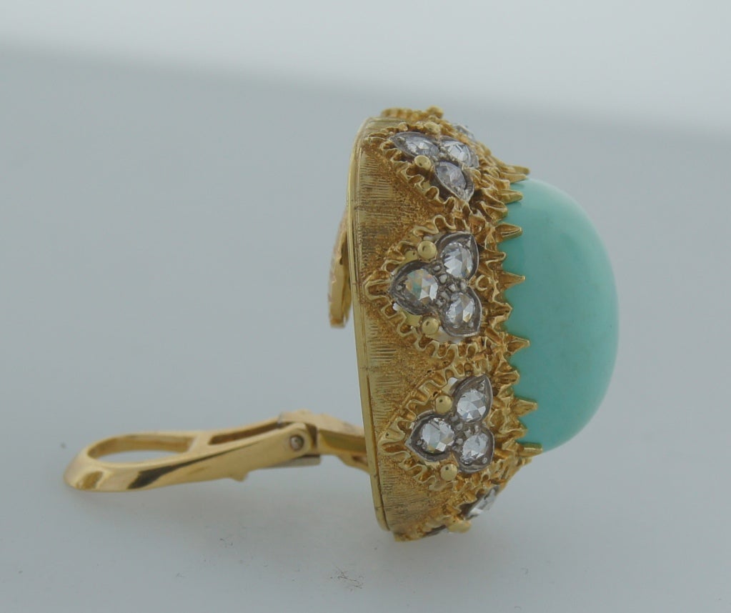 1960s MARIO BUCCELLATI Turquoise Diamond & Yellow Gold Earrings 5