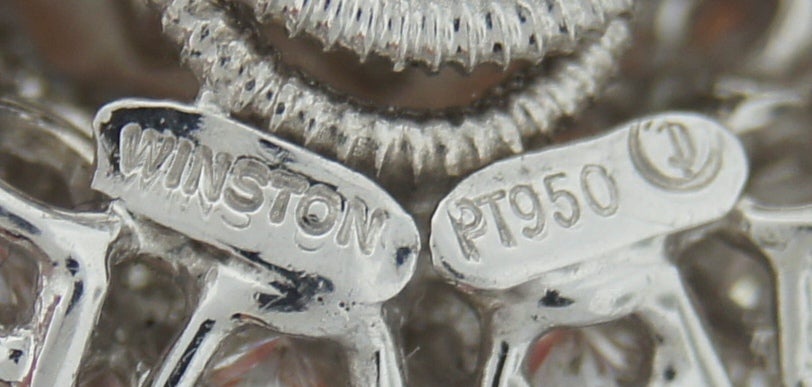 Round Cut Harry Winston Pearl Diamond & Platinum Earrings For Sale