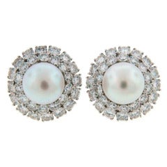 Harry Winston Pearl Diamond & Platinum Earrings 4