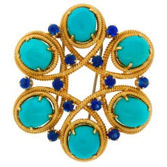 Van Cleef & Arpels Turquoise Sapphire Yellow Gold Pin Brooch Clip