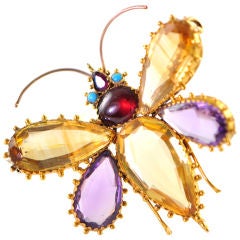 An Antique Gold, Amethyst and Citrine Butterfly Brooch