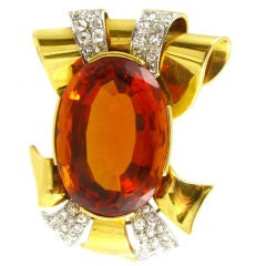 A Retro Gold and Diamond Brooch WIth a Citrine