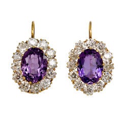 A Pair of Antique Amethyst and Diamond Earrings