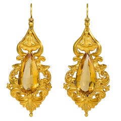 A Pair of Antique Gold and Citrine Earrings