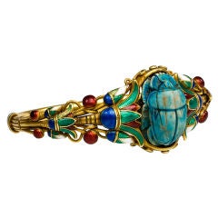 Marcus & Co. Antique Egyptian Revival Enamel Gold Scarab Bracelet