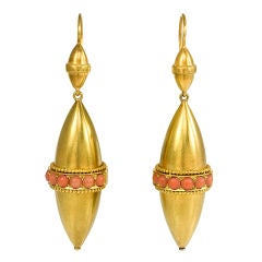 A Pair of Antique Gold and Coral Earrings