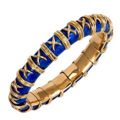 1960s Tiffany & Co. Schlumberger Blue Enamel Gold "Croisillon" Bracelet