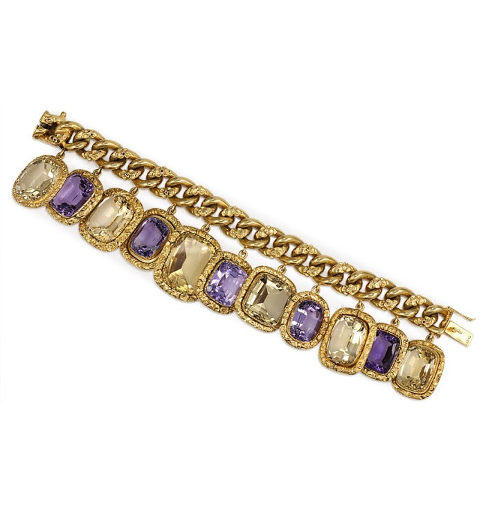 Antique Citrine and Amethyst Charm Bracelet