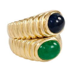 VESCO Ribbed Emerald and Sapphire Ring