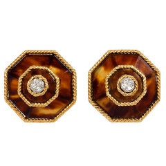 BOUCHERON Tortoise Shell, Diamond and Gold Earrings