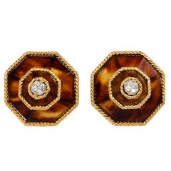 BOUCHERON Tortoise Shell, Diamond and Gold Earrings
