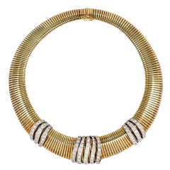 A Gold Gaspipe Necklace with Diamond Segments
