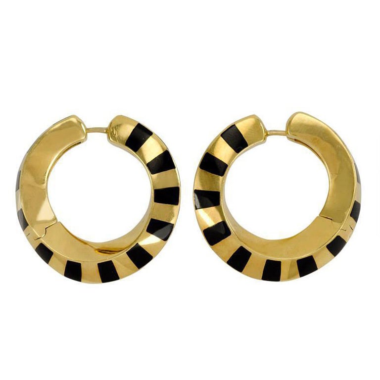 A Pair of Gold and Black Jade Earrings. Tiffany and Co. at 1stdibs