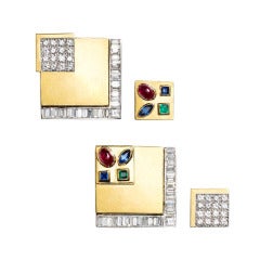 1970s Gold and Gemset Earrings with Interchangeable Square Insets 10