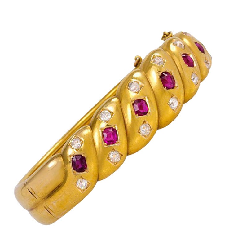 Antique Ruby Diamond Gold Bracelet