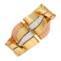 1940s Van Cleef & Arpels Diamond Gold Bracelet with Removable Dress Clips