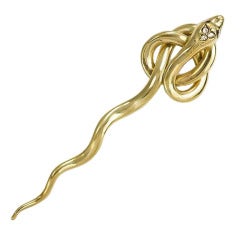 Victorian Gold Serpent Brooch with Diamond-Set Head
