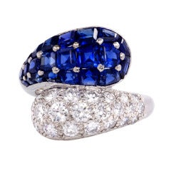 1960s Oscar Heyman Sapphire and Diamond Bypass Ring