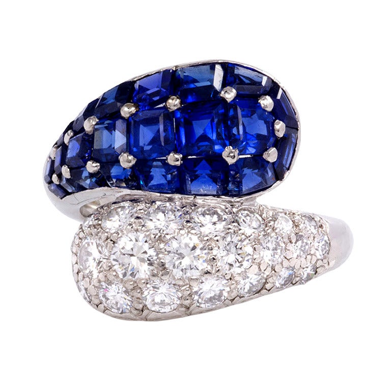 1960s Oscar Heyman Sapphire and Diamond Bypass Ring