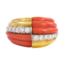 1960s Kutchinsky Coral, Gold and Diamond Ring