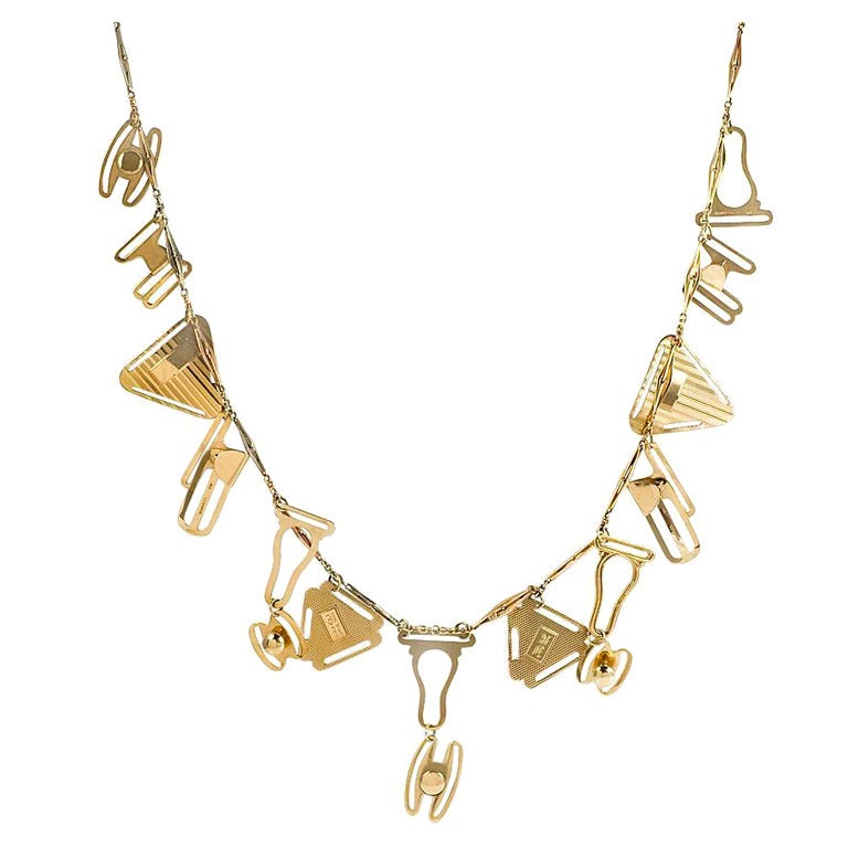 Art Deco Gold Necklace with Lingerie Fasteners