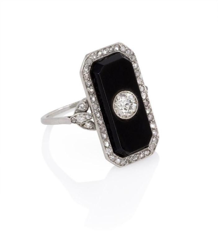 Edwardian Onyx Diamond Ring In Excellent Condition In New York, NY
