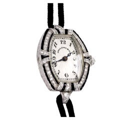 C.H. Meylan Lady's Platinum, Diamond and Onyx Art Deco Tonneau Wristwatch 3