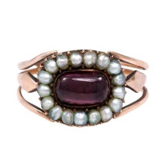 Georgian Pearl Garnet Gold Cluster Ring