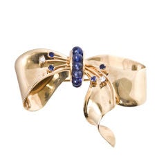 Cartier 14Kt. Bow  Brooch With Sapphire and Diamond