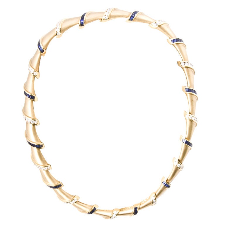 18kt.  Krypell Sapphire and Diamond Necklace For Sale