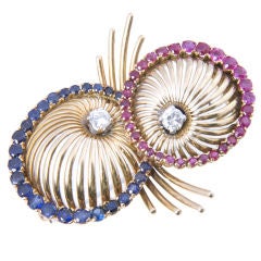 Faboulous 40
s  Sapphire Ruby and Diamond Brooch By Sanz