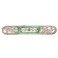 Art Deco Platinum Jade and Diamond Pin Pendant