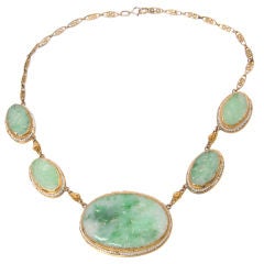 Antique 18Kt. Carved Jade and Seed Pearl Necklace