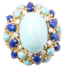  Turquoise, Lapis Lazuli and  Diamond Ring