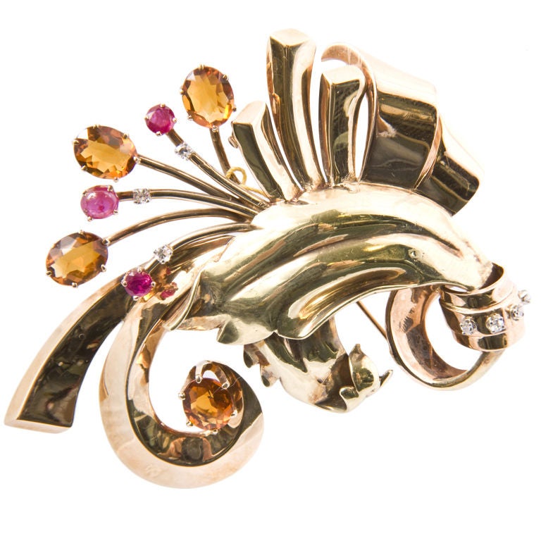 14Kt. Yellow and Rose Gold Retro -Modern Brooch For Sale