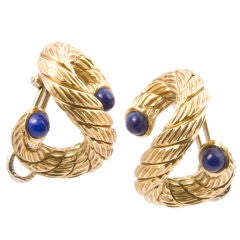Vintage 18Kt. Dimensional Lapis Earrings