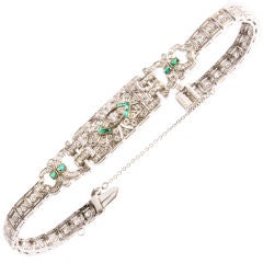 Platinum Art Deco Diamond  Emerald Bracelet