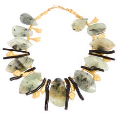 Fabulous Rutilated Quartz Black Coral and 22Kt.  Gold Necklace