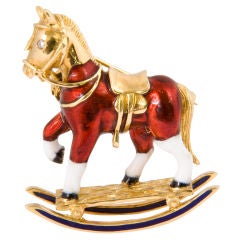 Charming  Enamel Rocking Horse Pin