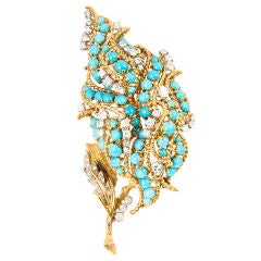 Turquoise and Diamond Brooch