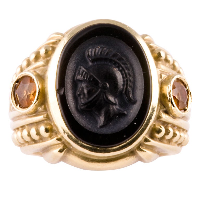 JUDITH RIPKA  Onyx and Intaglio and Citrine Ring For Sale