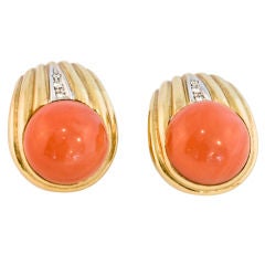 Coral Button and Diamond Earrings