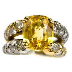 Splendid Yellow Sapphire and Diamond  Ring