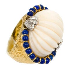 Angelskin  Coral, Lapis and Diamond Ring