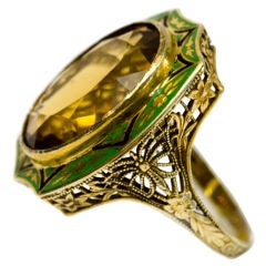 Dramatic Art Deco Citrine and Enamel Ring