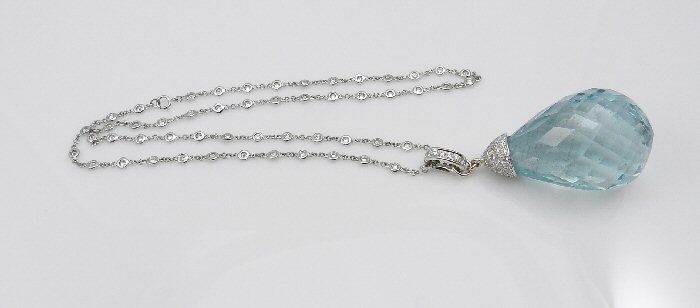 Women's Majestic  180 Ct. Aquamarine Briolette Pendant with Diamonds For Sale