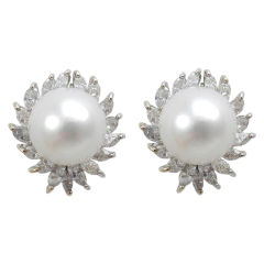 Marvelous South Sea Pearl and Diamond Earrings